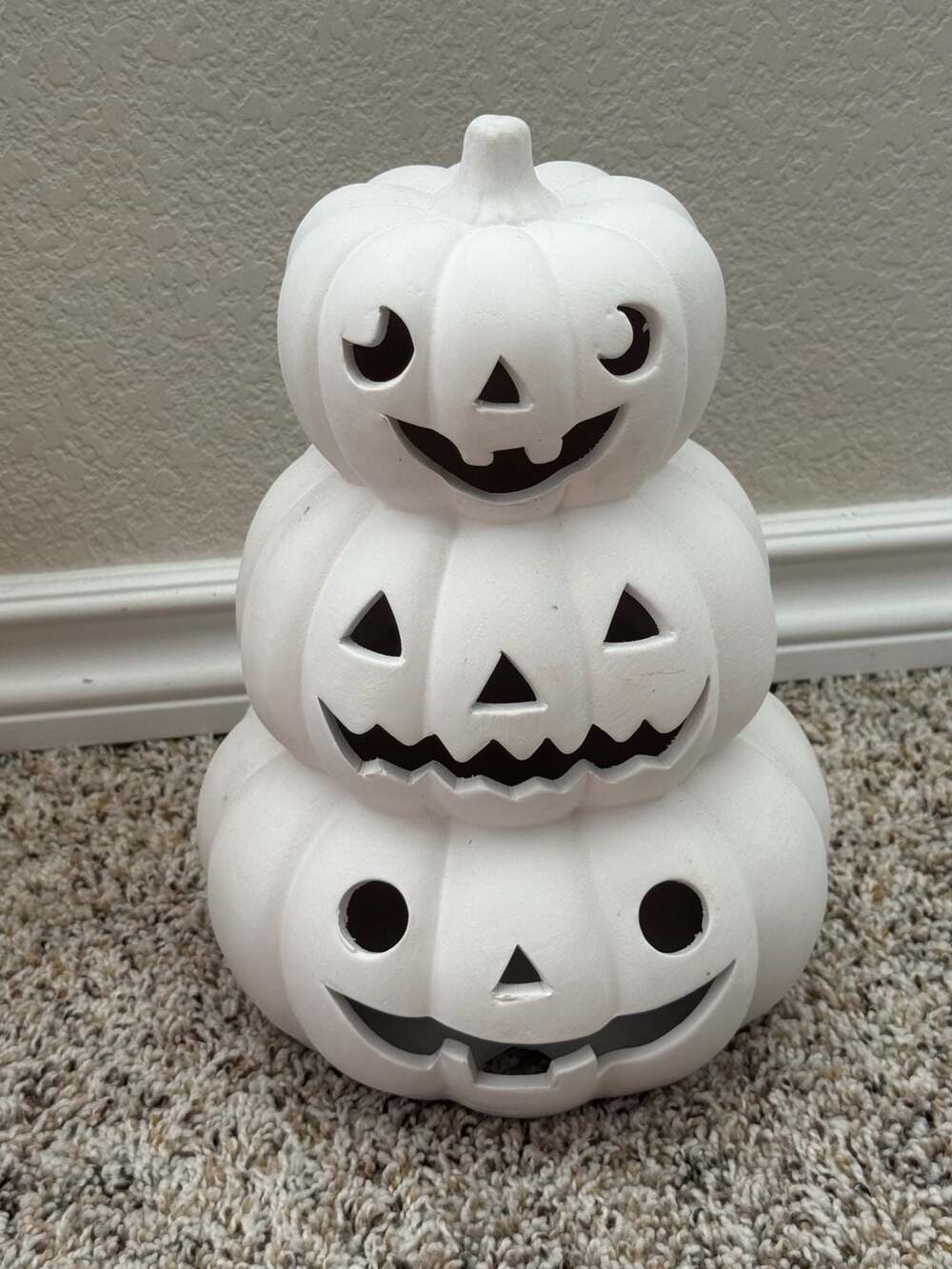 Place & Time 11” White Ceramic DIY Paintable Stacked Pumpkin LED Halloween Decor